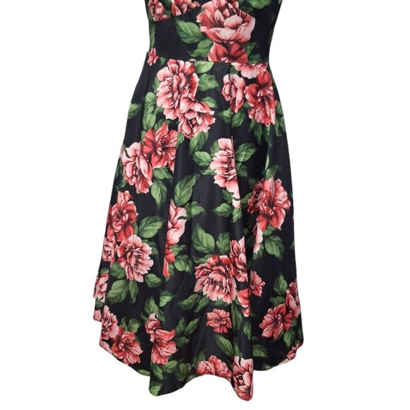 Papillon Rose Dress Womens Large Midi Tie Belt Waist Zip Back Pink Green Floral - Picture 3 of 15